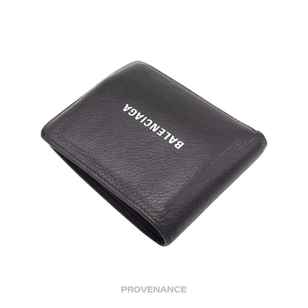 🔴 Balenciaga Logo Bifold Wallet - Black Leather